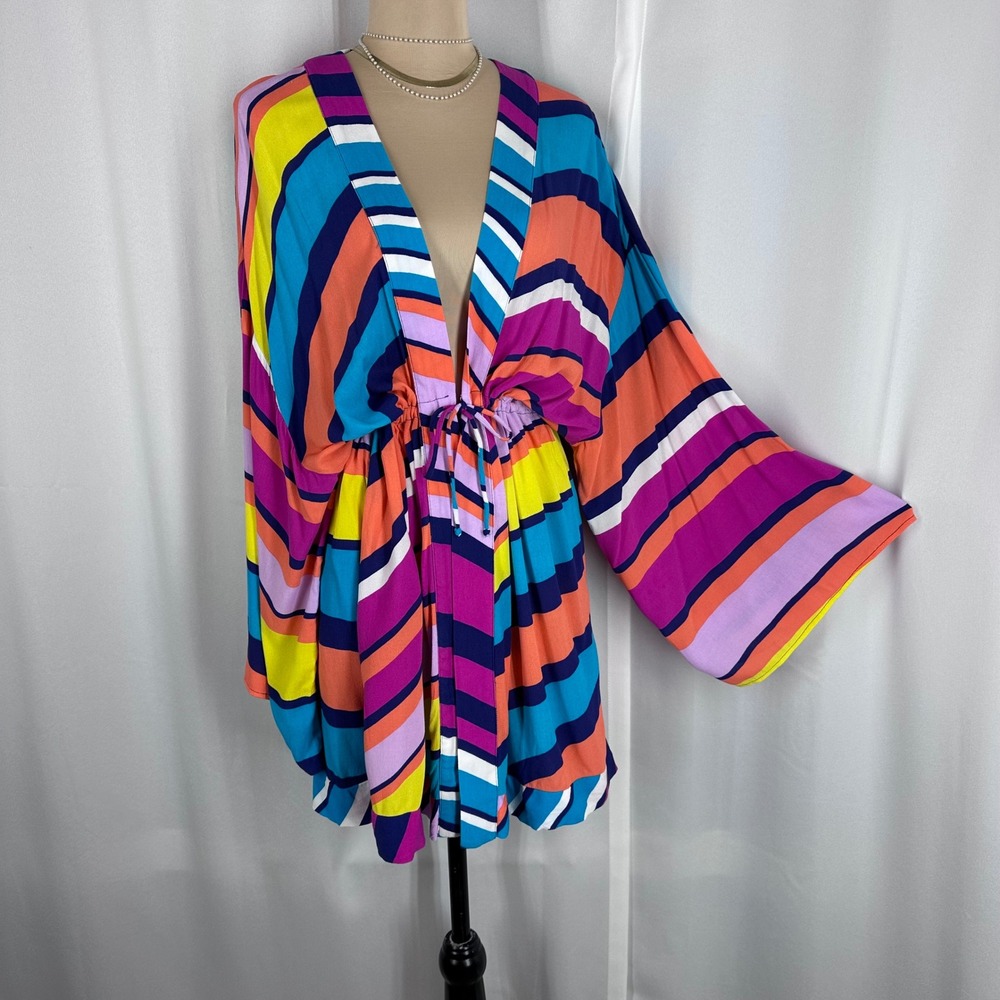 Trina Turk Striped Kimono Cardigan Multicolor Open Front‎ OS